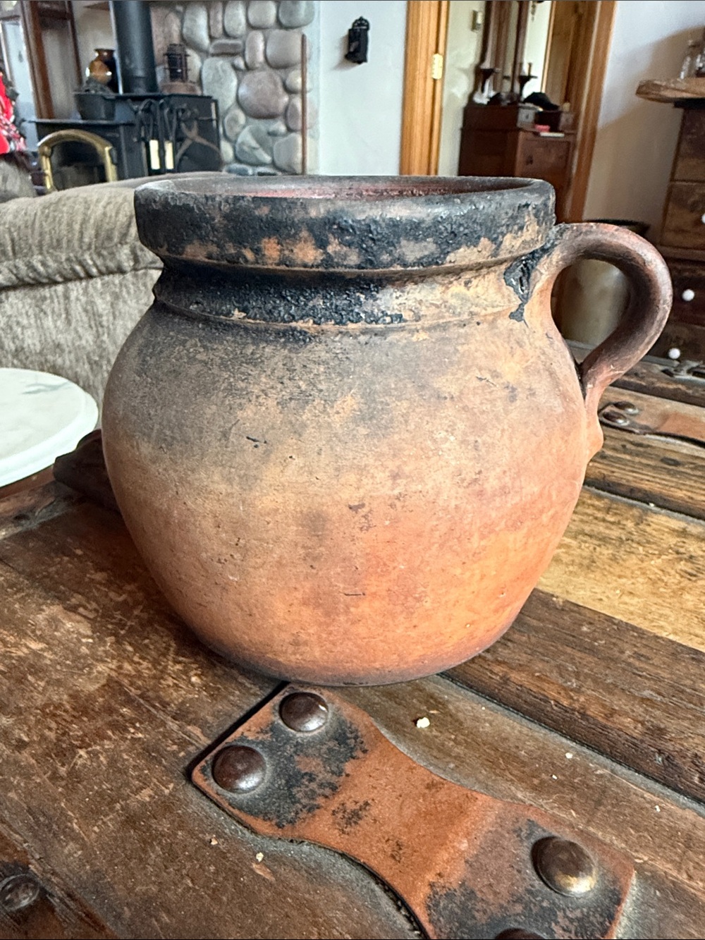 Vintage Handmade Terracotta Pottery Jar - Rustic Orange-Brown